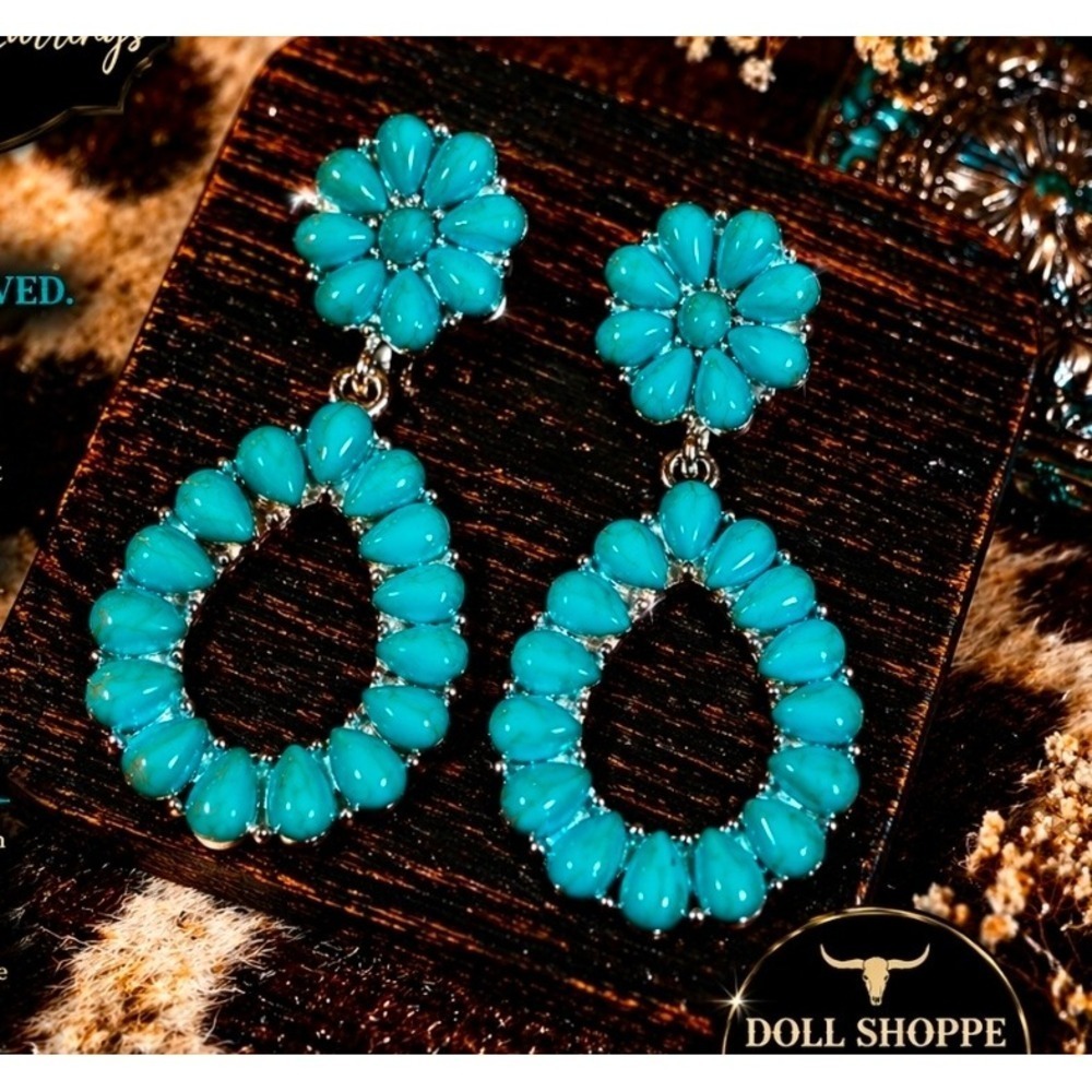 Western Glam Turquoise Cluster Drop Earrings | Bold Cowgirl Statement Jewelry